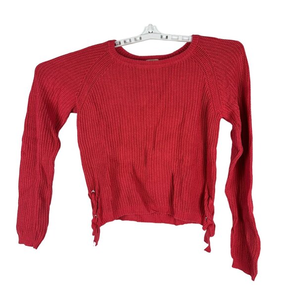 Forever 21 Girls Red Knit Sweater Long Sleeve Lace-Up Sides Size L - Picture 1 of 5